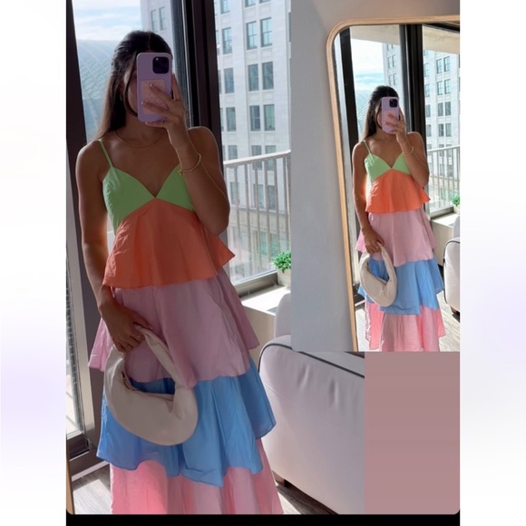 English Factory Colorblock Maxi Dress - Green, Pink, Blue - Picture 1 of 1